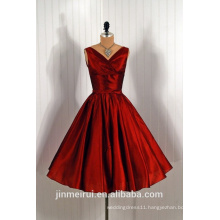 1950's Vintage Satin Knee Length Burgundy Short Prom Dress